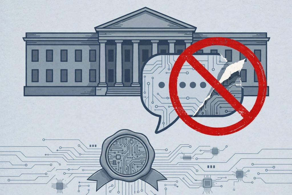 Illustration for the DHS DeepSeek federal ban article