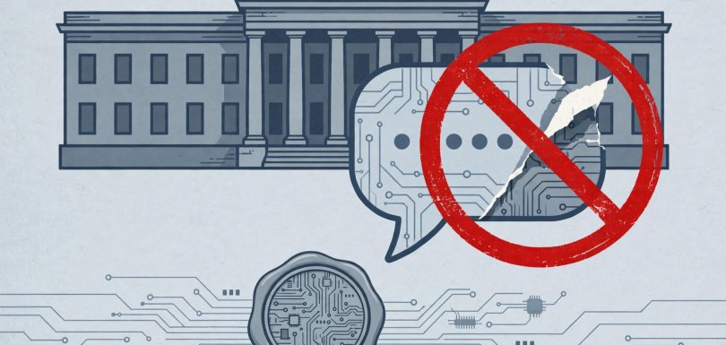 Illustration for the DHS DeepSeek federal ban article