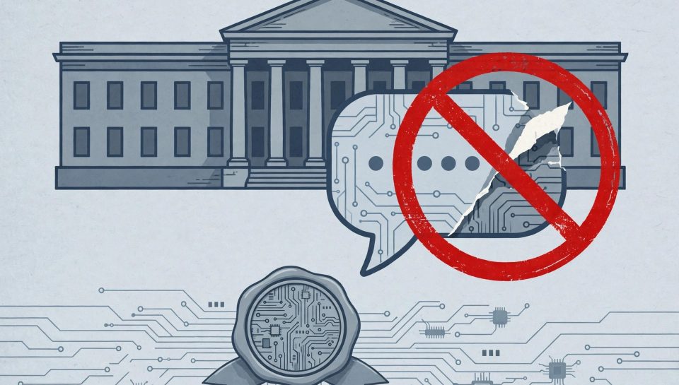 Illustration for the DHS DeepSeek federal ban article