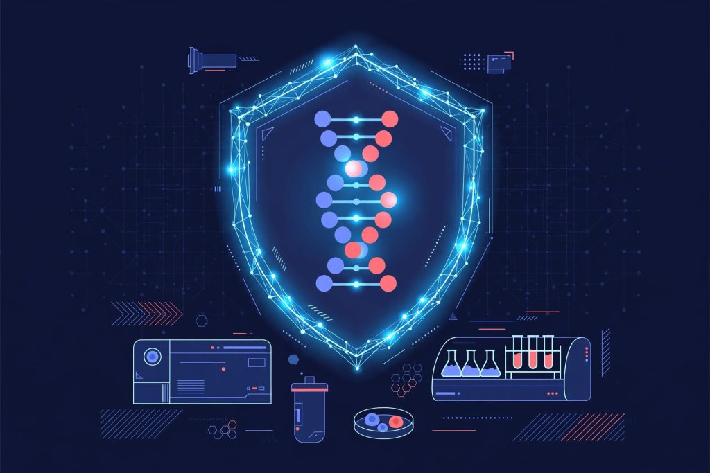 Illustration for the UK AI security package and biosecurity lab article