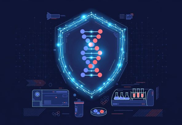 Illustration for the UK AI security package and biosecurity lab article