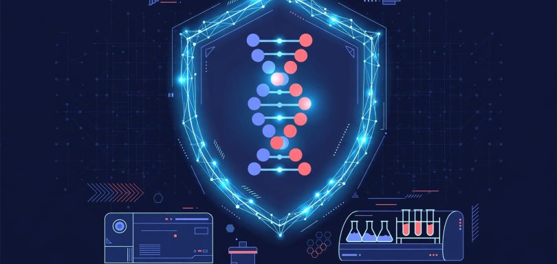 Illustration for the UK AI security package and biosecurity lab article